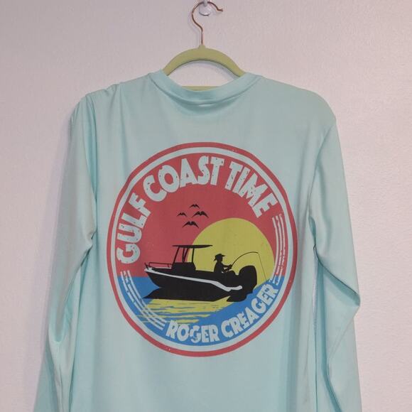 Gulf Coast Time Teal Roger Creager Long Sleeve Shirt Sz S - Picture 6 of 9